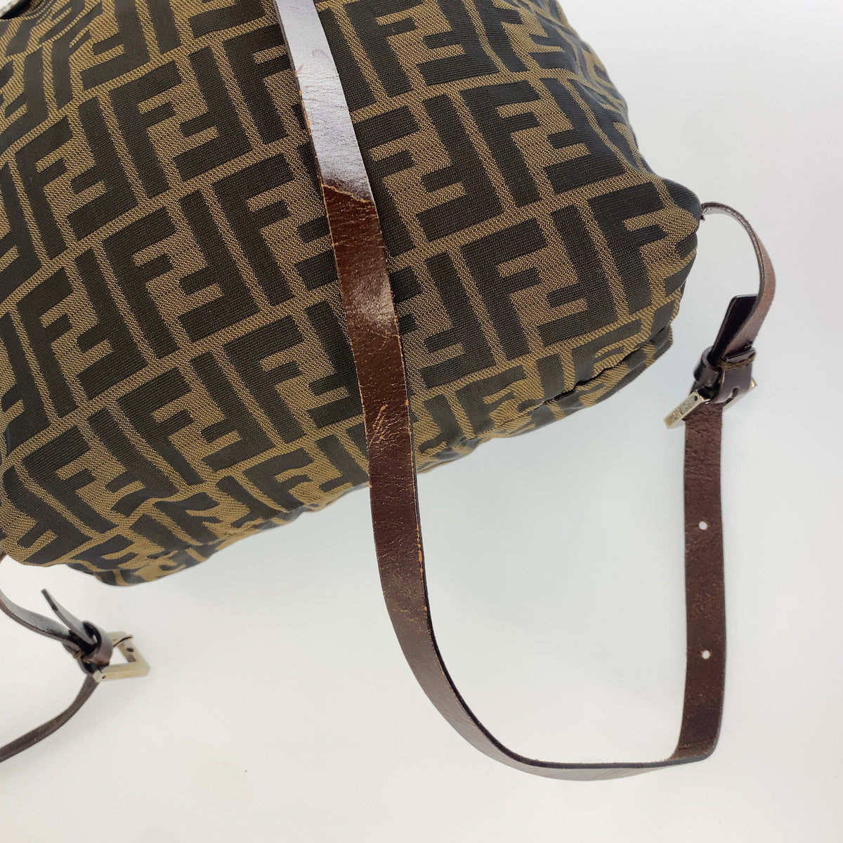 FENDI フェンディ ヴィンテージ ズッカ柄 ブラウン ブラック レザー / ナイロン バックパック リュックサック レディース B33