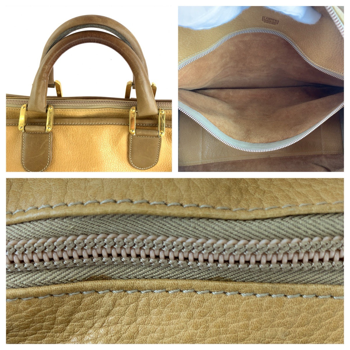 LOEWE ロエベ ヴィンテージ アマソナ40 ベージュ ゴールド金具 レザー ハンドバッグ ボストンバッグ レディース AB33