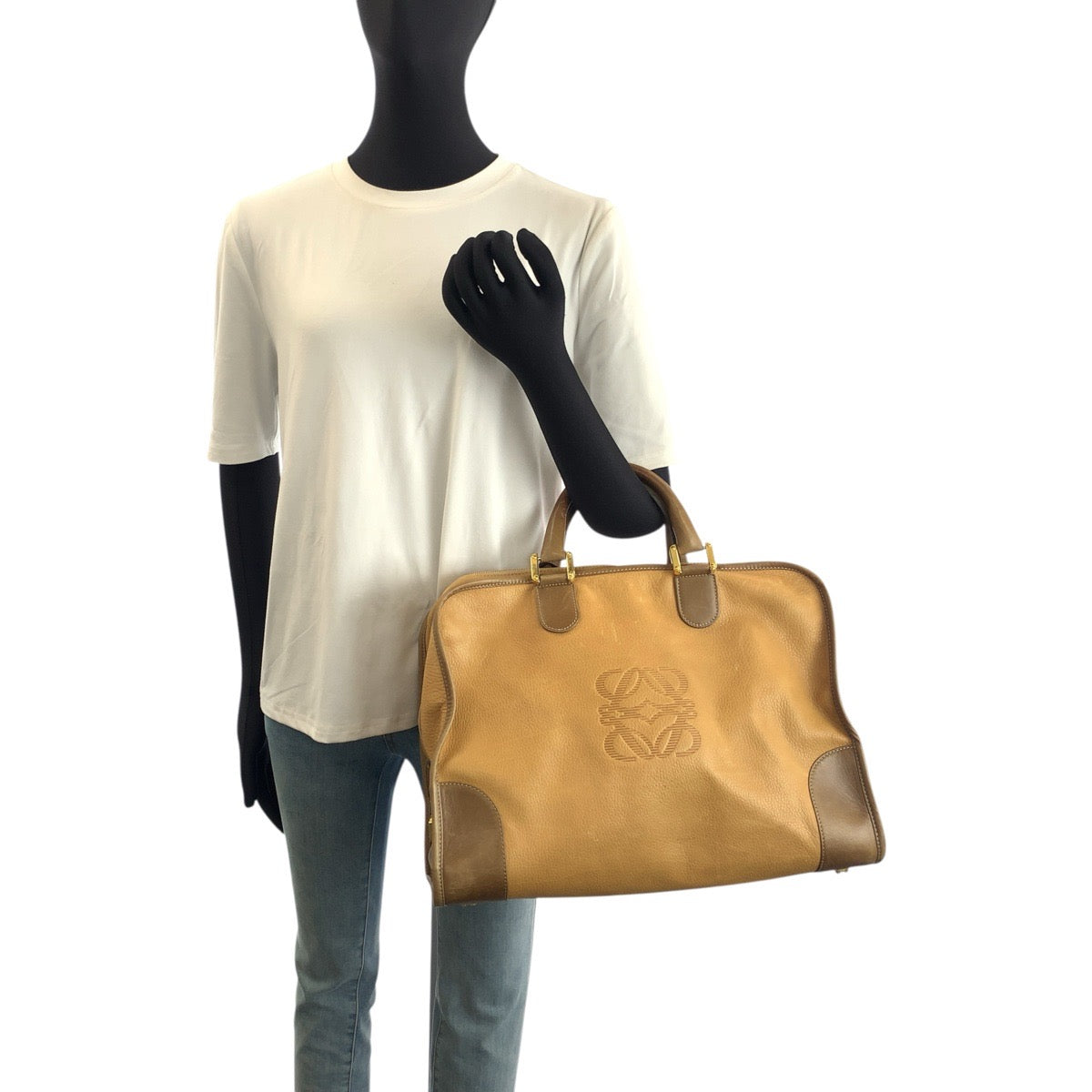 LOEWE ロエベ ヴィンテージ アマソナ40 ベージュ ゴールド金具 レザー ハンドバッグ ボストンバッグ レディース AB33