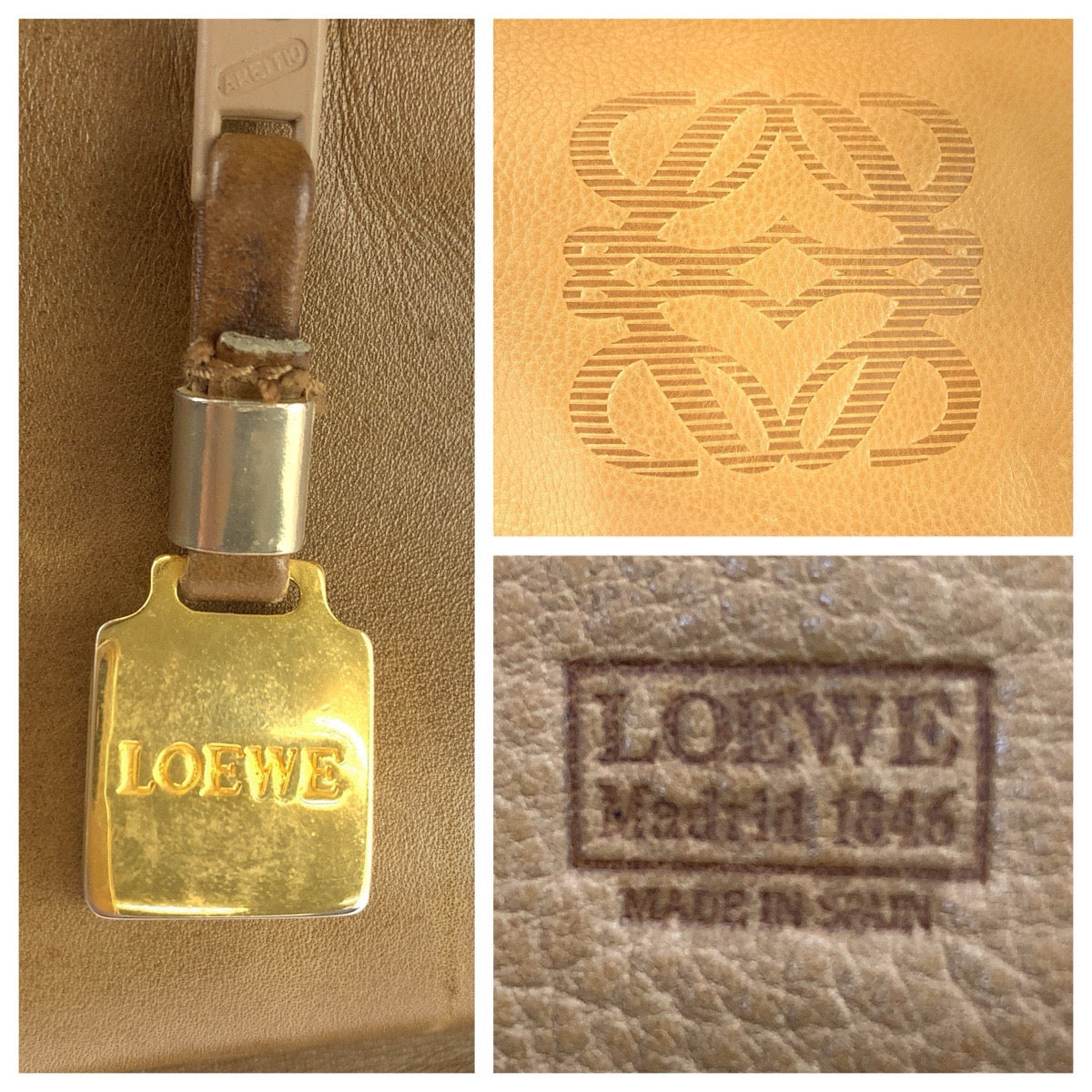 LOEWE ロエベ ヴィンテージ アマソナ40 ベージュ ゴールド金具 レザー ハンドバッグ ボストンバッグ レディース AB33