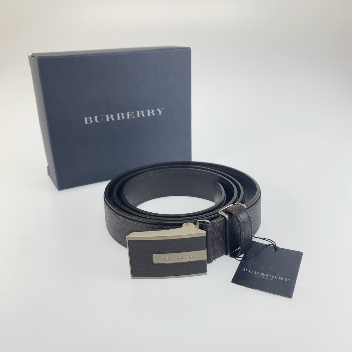 BURBERRY バーバリー ブラウン シルバー レザー ベルト メンズ AB15