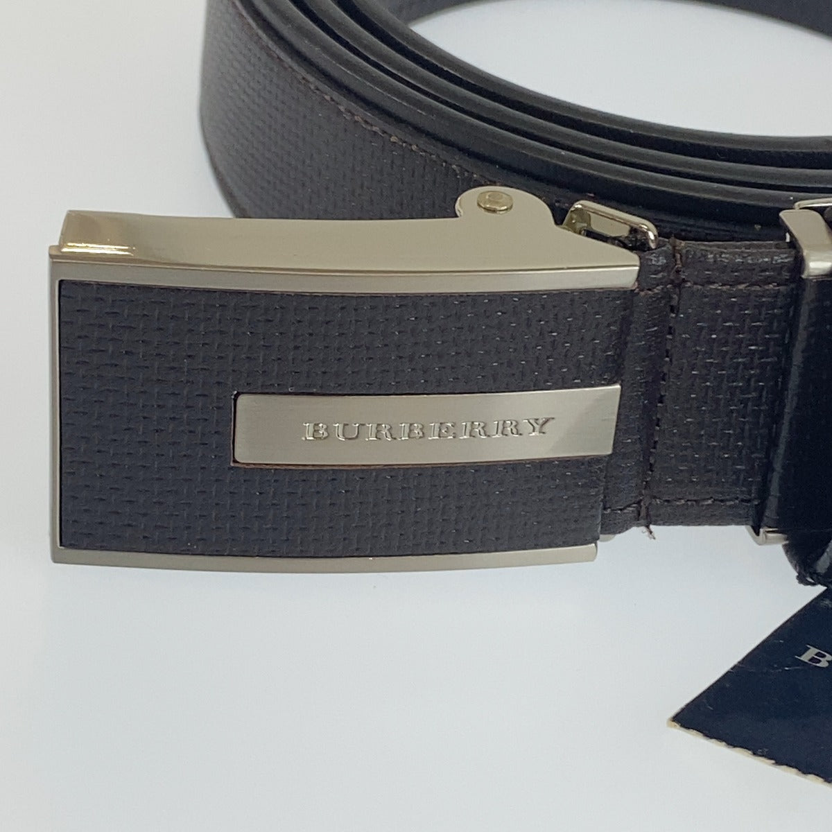 BURBERRY バーバリー ブラウン シルバー レザー ベルト メンズ AB15