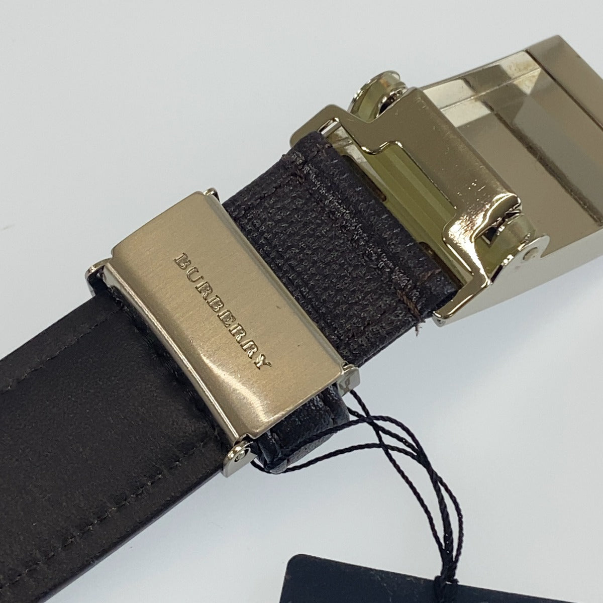 BURBERRY バーバリー ブラウン シルバー レザー ベルト メンズ AB15