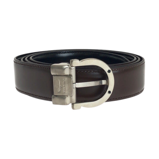 Salvatore Ferragamo サルヴァトーレフェラガモ ガンチーニ リバーシブル ベルト サイズ115 ブラウン ブラック シルバー金具 レザー / 真鍮 ベルト メンズ A17
