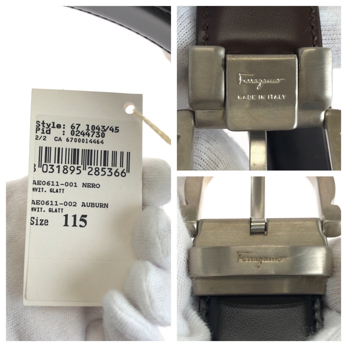 Salvatore Ferragamo サルヴァトーレフェラガモ ガンチーニ リバーシブル ベルト サイズ115 ブラウン ブラック シルバー金具 レザー / 真鍮 ベルト メンズ A17
