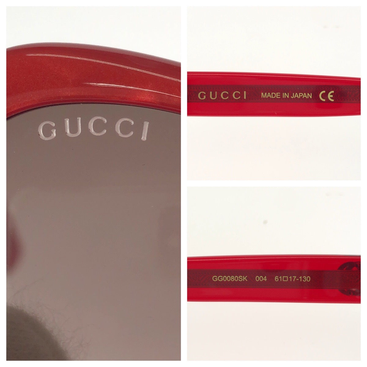 GUCCI グッチ インターロッキングG サイズ61□17-130 レッド ゴールド金具 プラスチック / メタル GG0080SK-004 サングラス 男女兼用 オーバル レディース A20