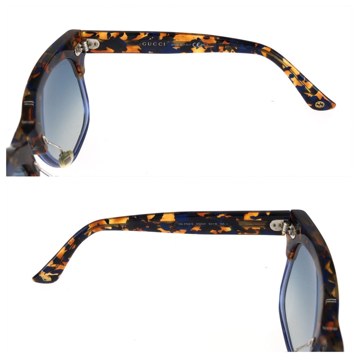 GUCCI グッチ ニューハバナ サイズ52□19 ブルー ブラウン プラスチック / メッキ GG 3744/S サングラス 男女兼用 ウェリントン レディース A24