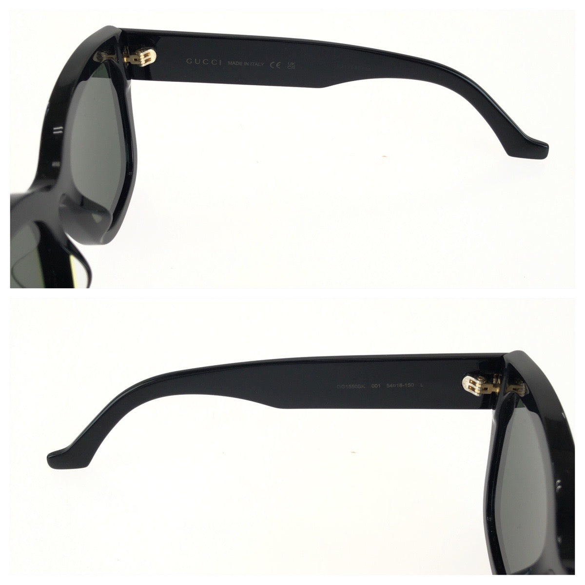 GUCCI グッチ ダブルGロゴ サイズ54□18-150 ブラック 黒 ゴールド金具 プラスチック / メタル GG1550SK サングラス 男女兼用 ウェリントン レディース A24