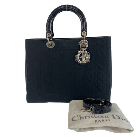 Dior ディオール ヴィンテージ カナージュ レディディオール ブラック キャンバス / パテントレザー ハンドバッグ ショルダーバッグ レディース AB95