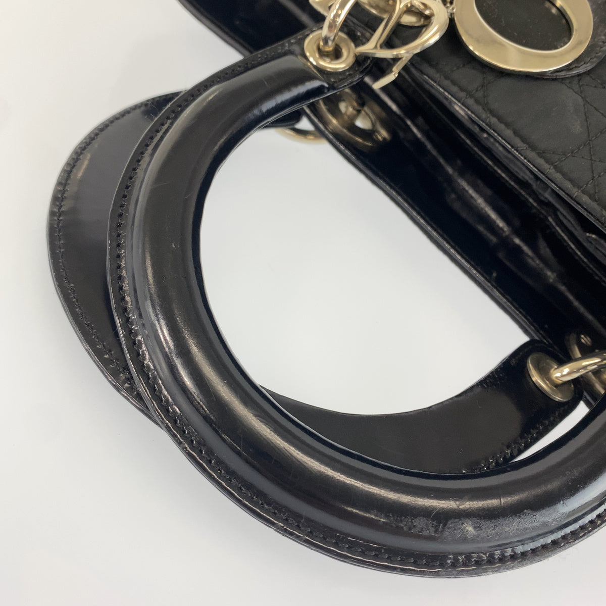 Dior ディオール ヴィンテージ カナージュ レディディオール ブラック キャンバス / パテントレザー ハンドバッグ ショルダーバッグ レディース AB95