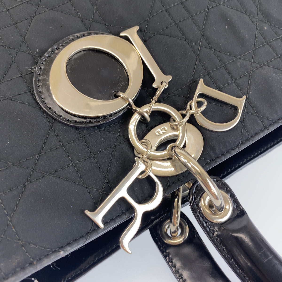 Dior ディオール ヴィンテージ カナージュ レディディオール ブラック キャンバス / パテントレザー ハンドバッグ ショルダーバッグ レディース AB95