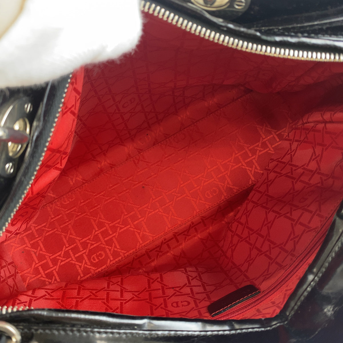 Dior ディオール ヴィンテージ カナージュ レディディオール ブラック キャンバス / パテントレザー ハンドバッグ ショルダーバッグ レディース AB95