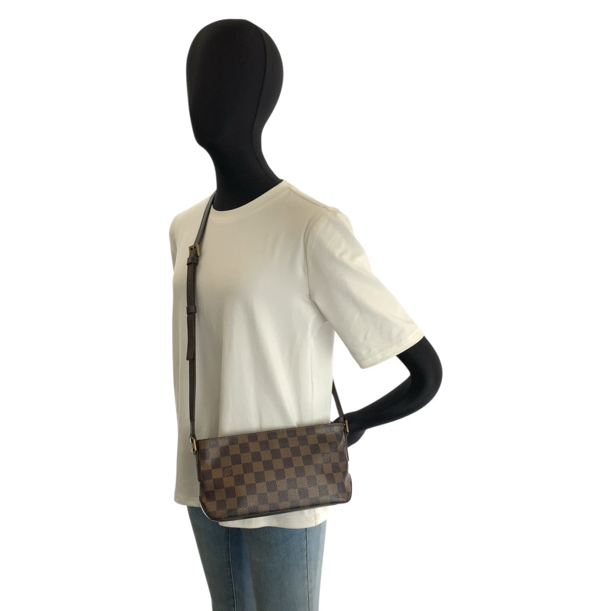 LOUIS VUITTON ルイヴィトン ダミエ トロター ブラウン ゴールド金具 PVC N48049 ショルダーバッグ ポシェット レディース B73