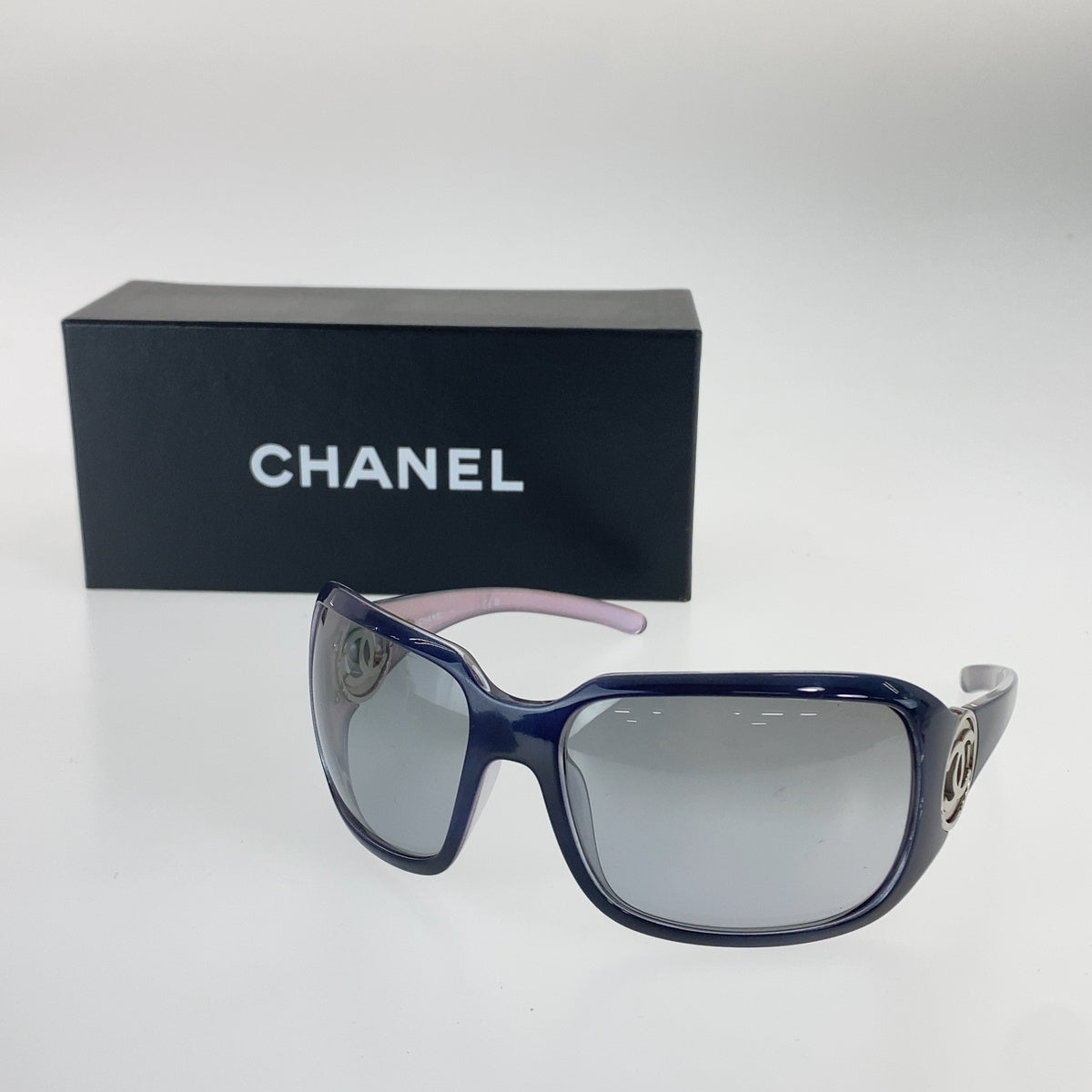 CHANEL シャネル ココマーク ブルー シルバー グレー プラスチック / メタル サングラス バタフライ レディース AB24