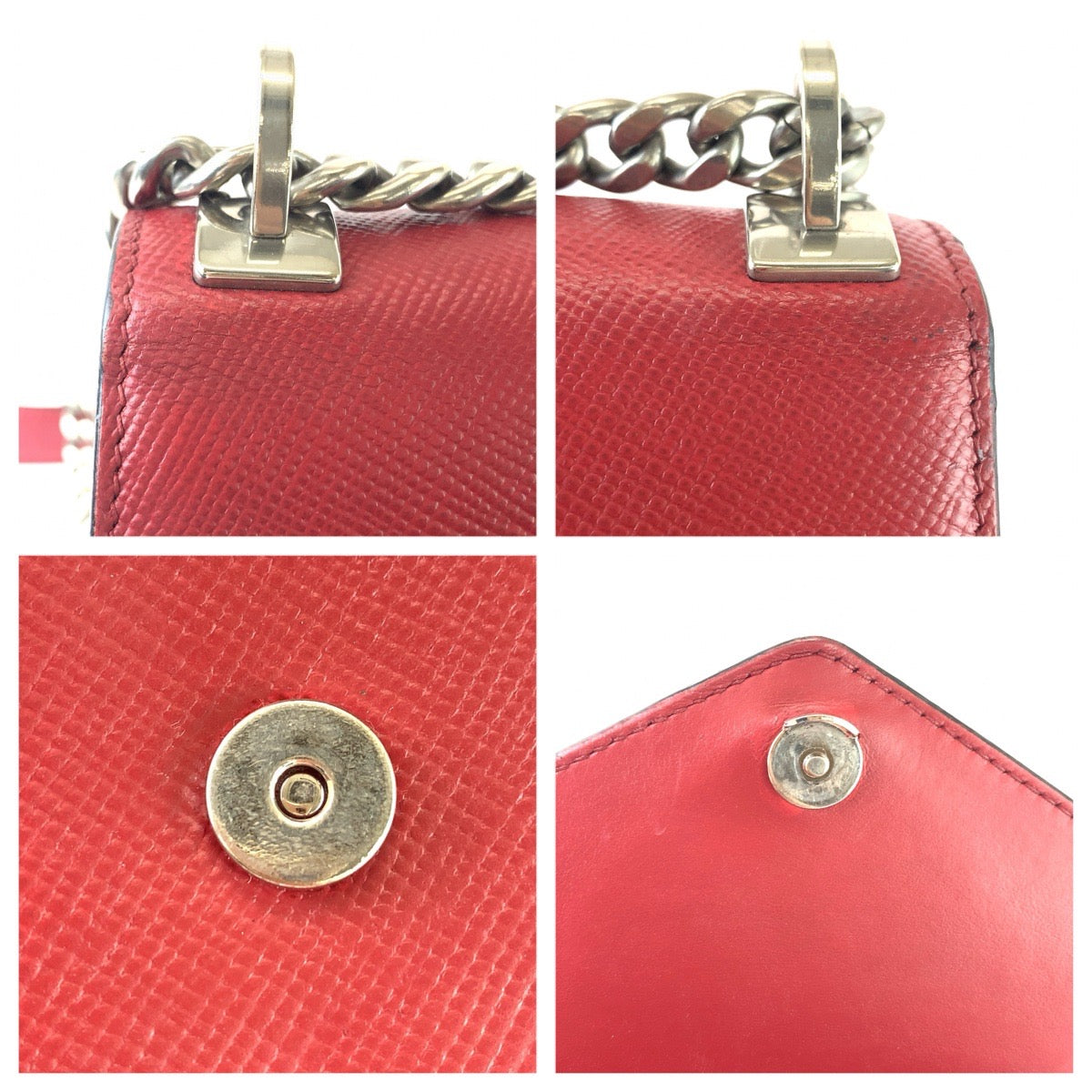 PRADA プラダ サフィアーノ レッド シルバー金具 レザー チェーンショルダーバッグ ポシェット レディース ABP87