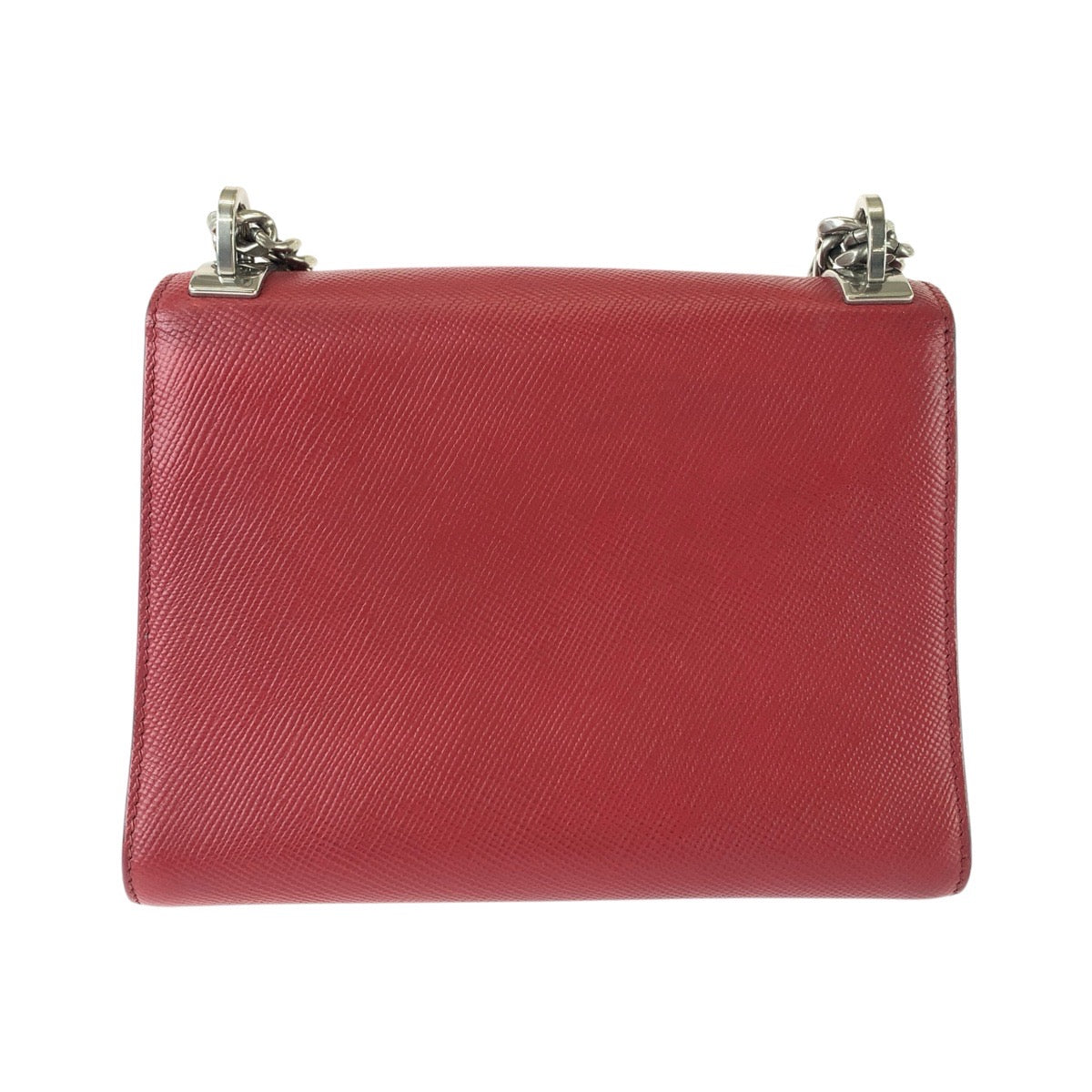 PRADA プラダ サフィアーノ レッド シルバー金具 レザー チェーンショルダーバッグ ポシェット レディース ABP87
