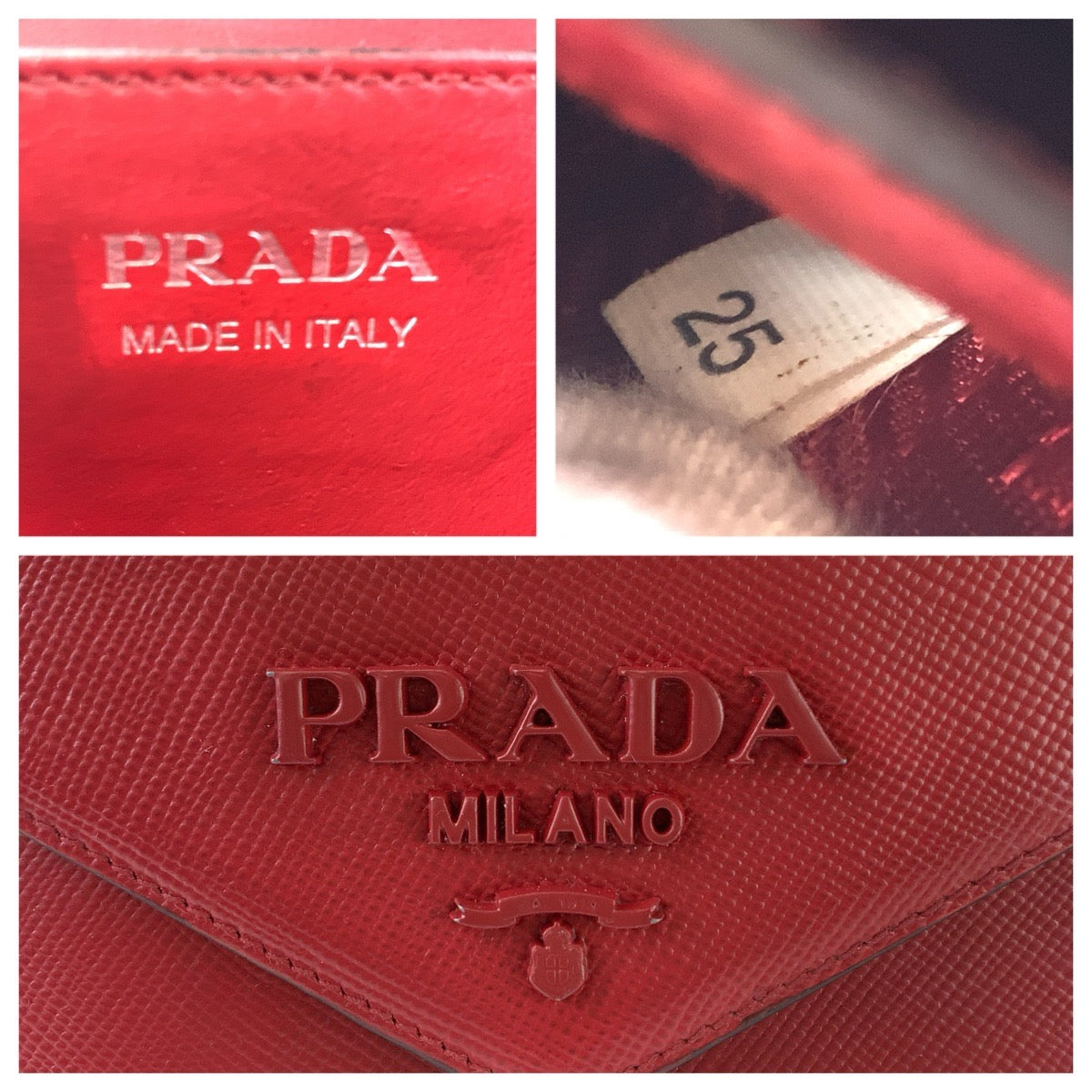 PRADA プラダ サフィアーノ レッド シルバー金具 レザー チェーンショルダーバッグ ポシェット レディース ABP87