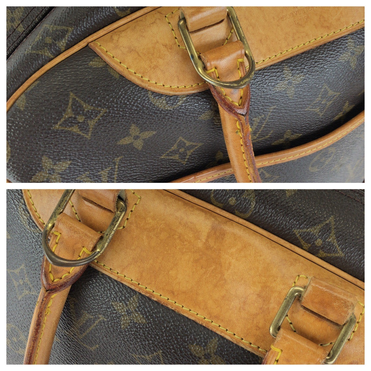 LOUIS VUITTON ルイヴィトン モノグラム ドーヴィル ブラウン ゴールド金具 PVC / レザー M47270 ハンドバッグ レディース B50