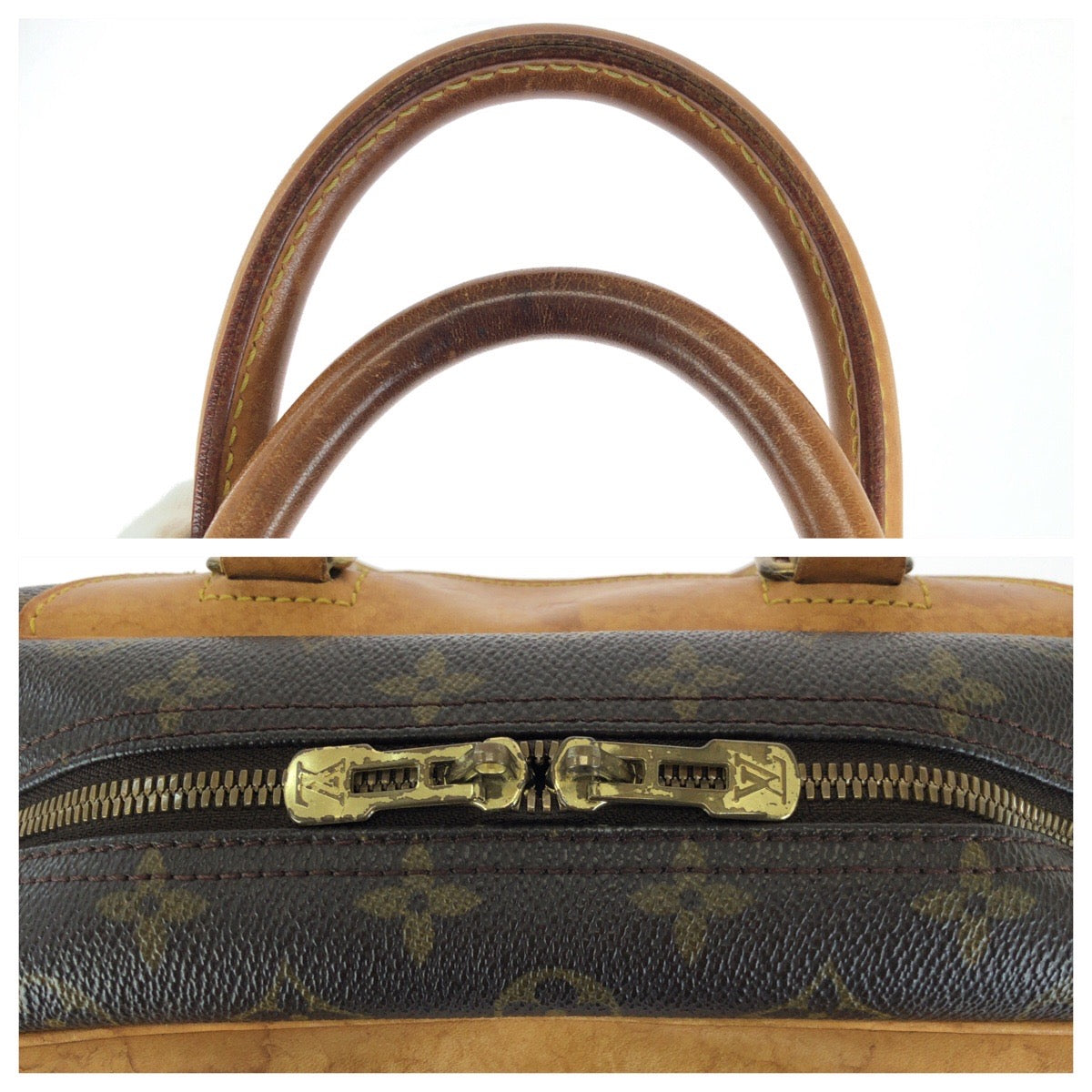 LOUIS VUITTON ルイヴィトン モノグラム ドーヴィル ブラウン ゴールド金具 PVC / レザー M47270 ハンドバッグ レディース B50