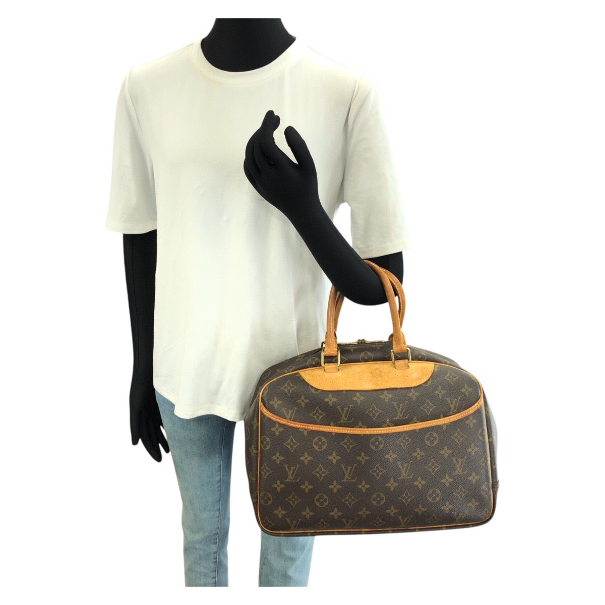 LOUIS VUITTON ルイヴィトン モノグラム ドーヴィル ブラウン ゴールド金具 PVC / レザー M47270 ハンドバッグ レディース B50