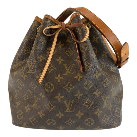 LOUIS VUITTON ルイヴィトン モノグラム プチノエ ブラウン ゴールド金具 PVC / レザー M42226 巾着 ショルダーバッグ レディース B60