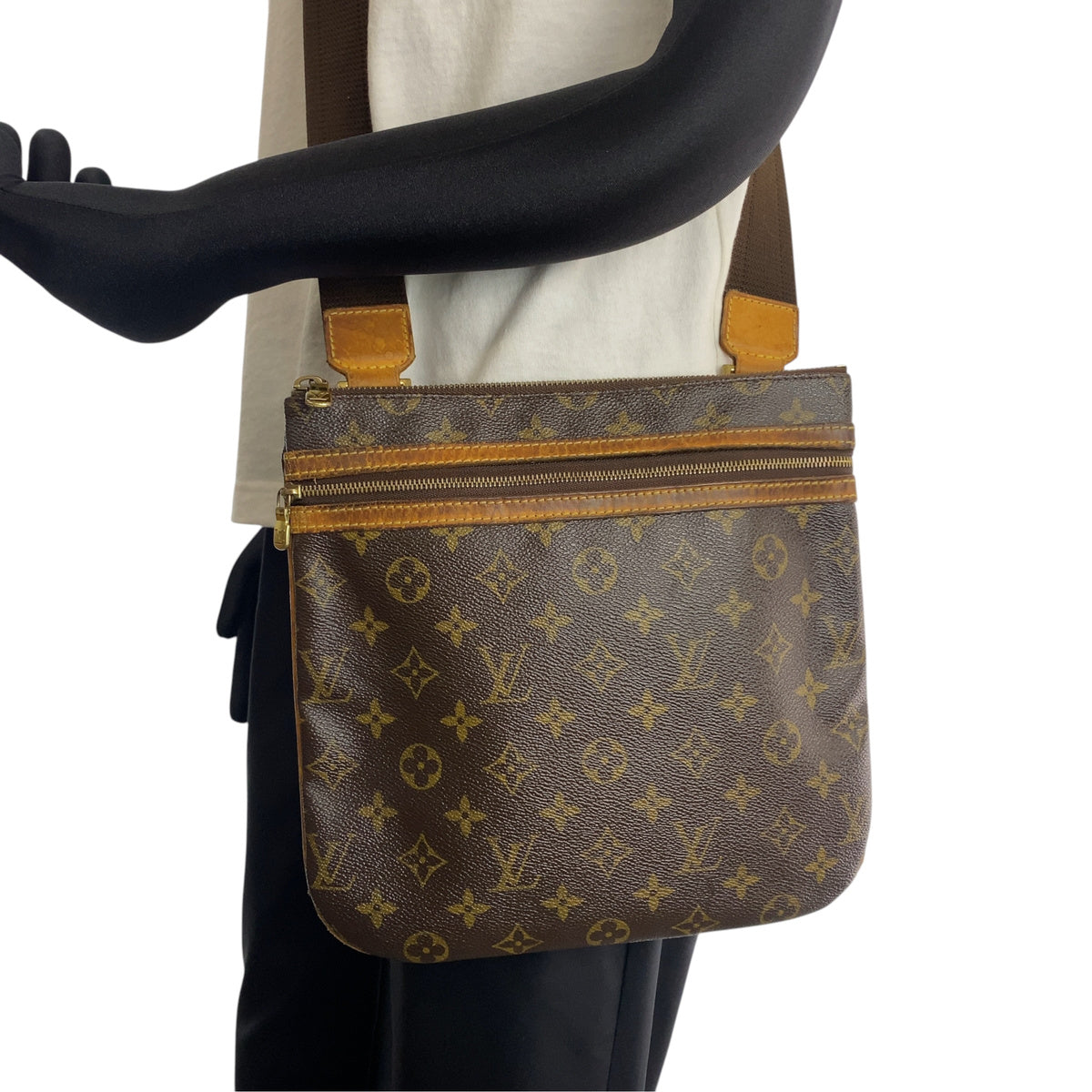 LOUIS VUITTON ルイヴィトン モノグラム ポシェット ボスフォール ブラウン PVC / レザー M40044 ショルダーバッグ ポシェット メンズ B37