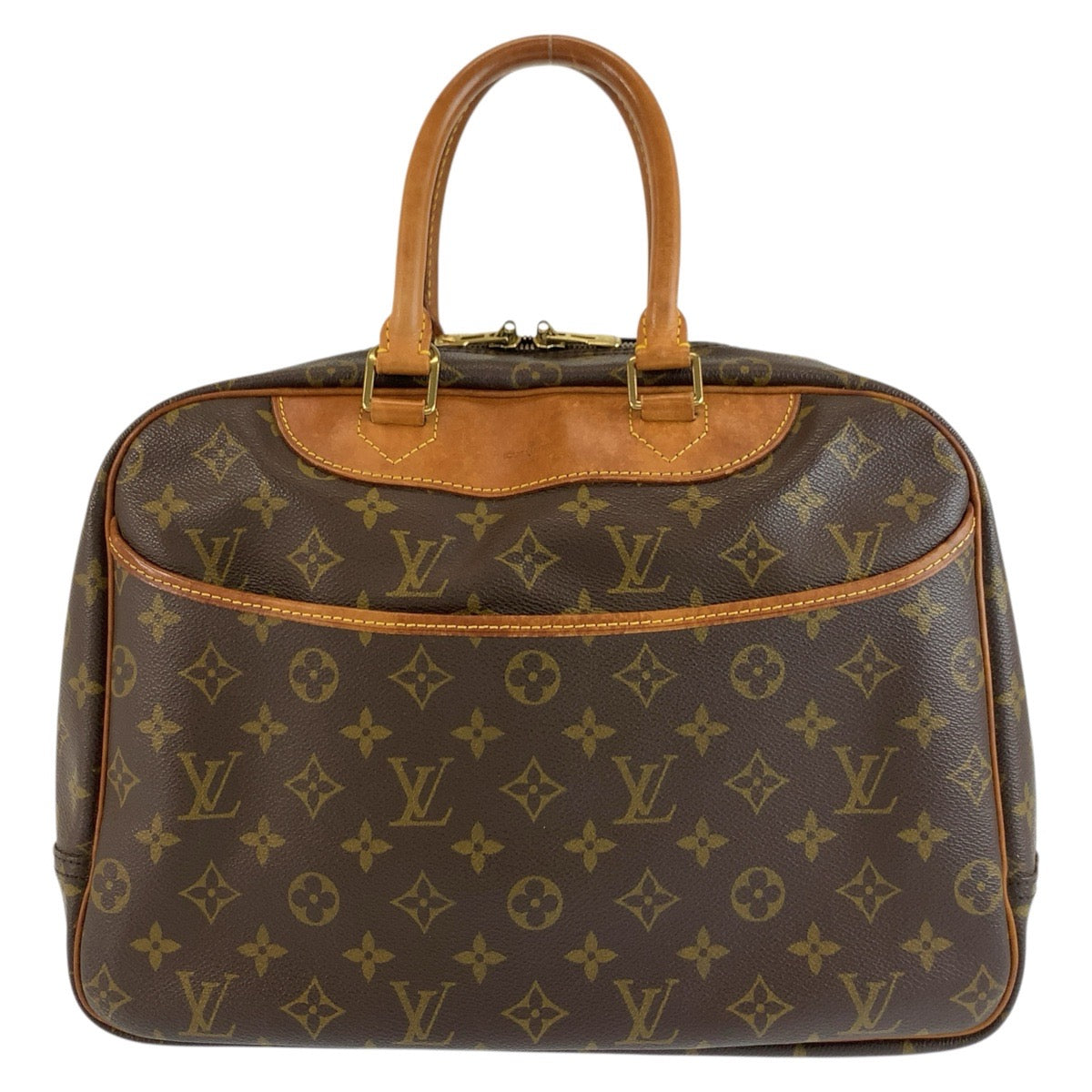 LOUIS VUITTON ルイヴィトン モノグラム ドーヴィル ブラウン ゴールド金具 PVC / レザー M47270 ハンドバッグ ボストンバッグ レディース B37