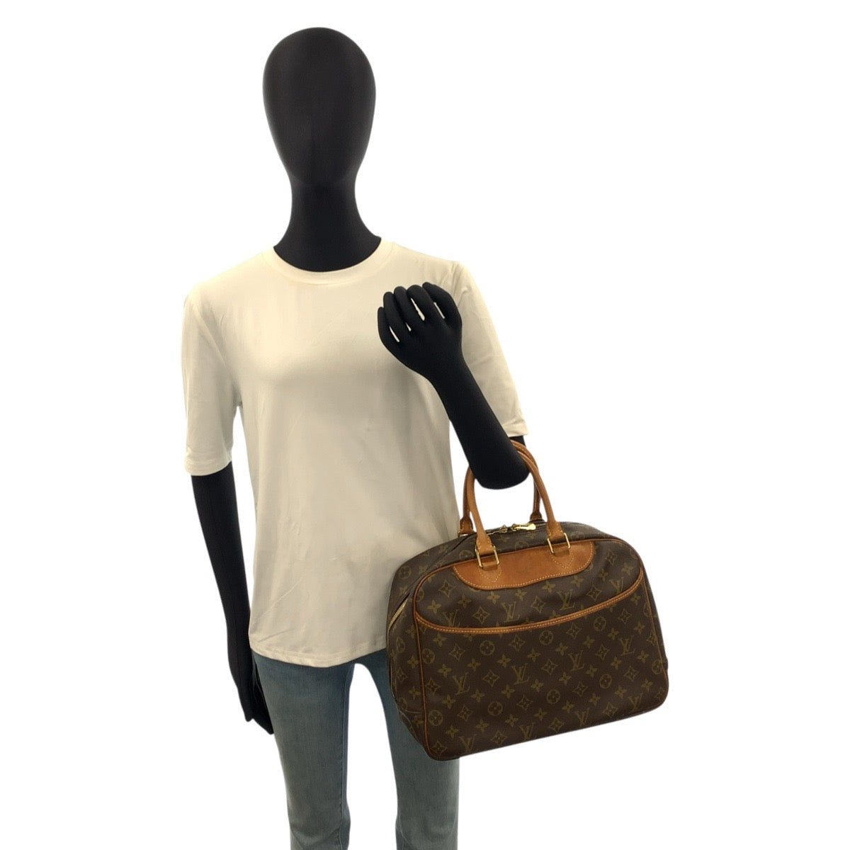 LOUIS VUITTON ルイヴィトン モノグラム ドーヴィル ブラウン ゴールド金具 PVC / レザー M47270 ハンドバッグ ボストンバッグ レディース B37