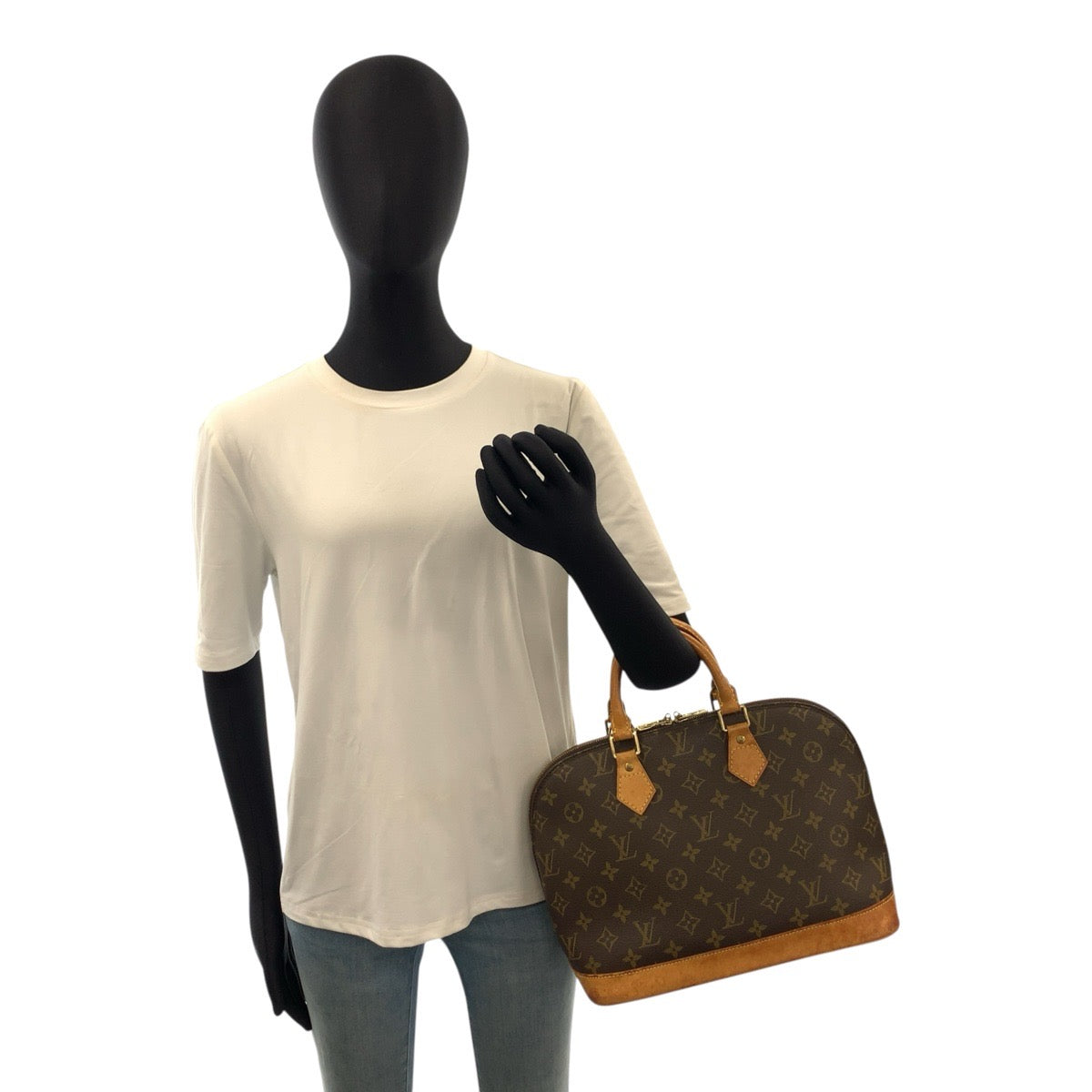 LOUIS VUITTON ルイヴィトン モノグラム アルマ ブラウン ゴールド金具 PVC / レザー M51130 ハンドバッグ レディース B50