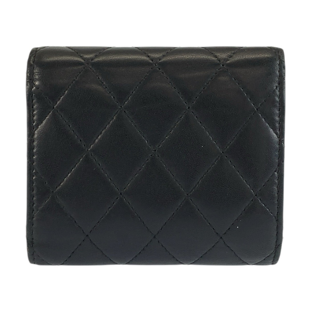 CHANEL シャネル マトラッセ ブラック 黒 ゴールド金具 レザー 三つ折り財布 折財布 コンパクトウォレット レディース AB70
