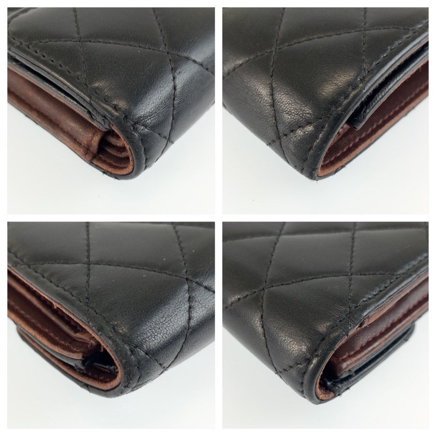 CHANEL シャネル マトラッセ ブラック 黒 ゴールド金具 レザー 三つ折り財布 折財布 コンパクトウォレット レディース AB70