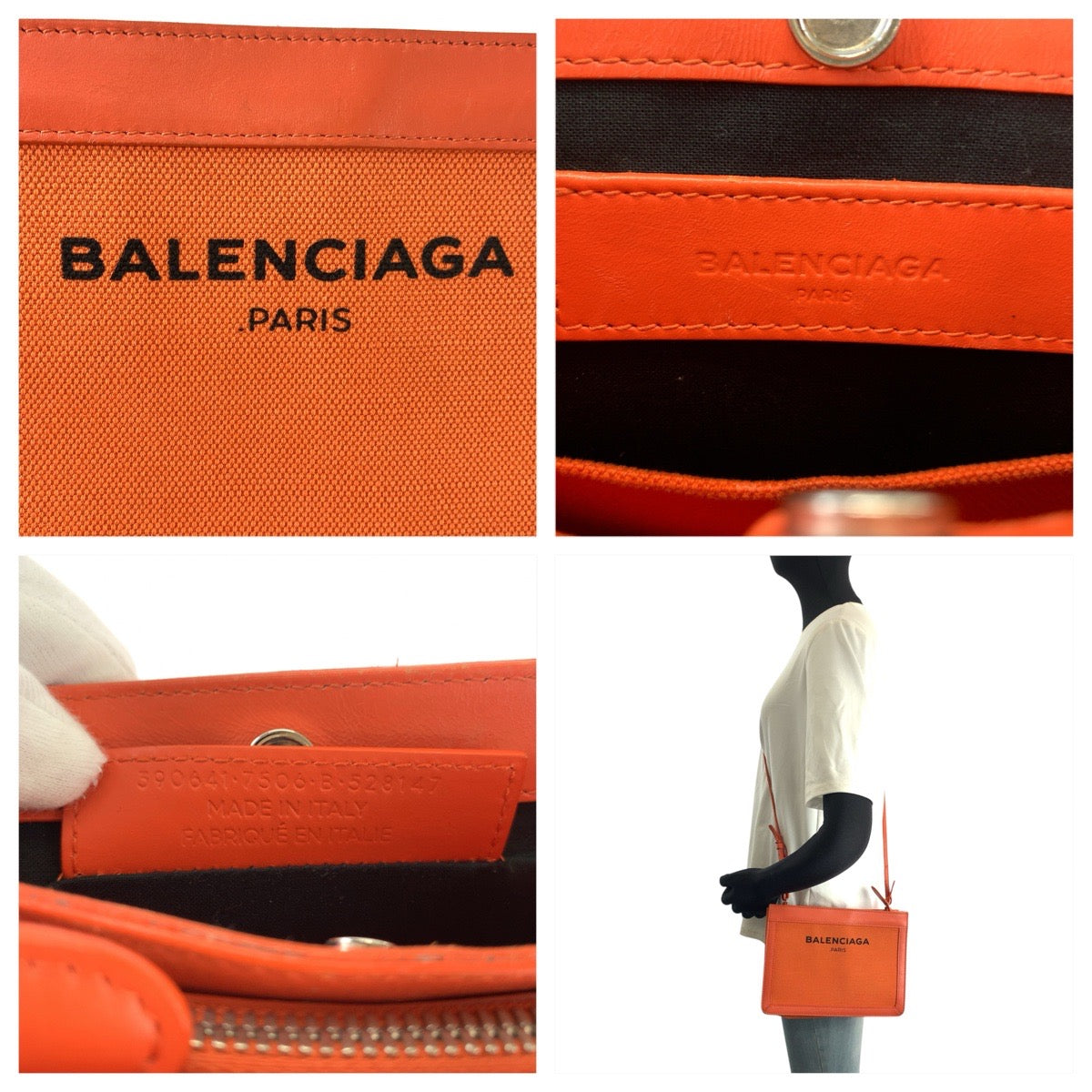 BALENCIAGA バレンシアガ オレンジ シルバー金具 レザー / キャンバス 390641 ショルダーバッグ ポシェット レディース AB32