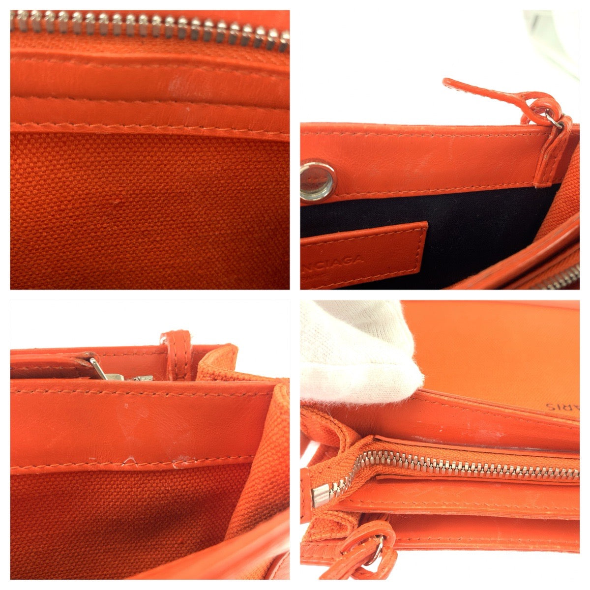 BALENCIAGA バレンシアガ オレンジ シルバー金具 レザー / キャンバス 390641 ショルダーバッグ ポシェット レディース AB32
