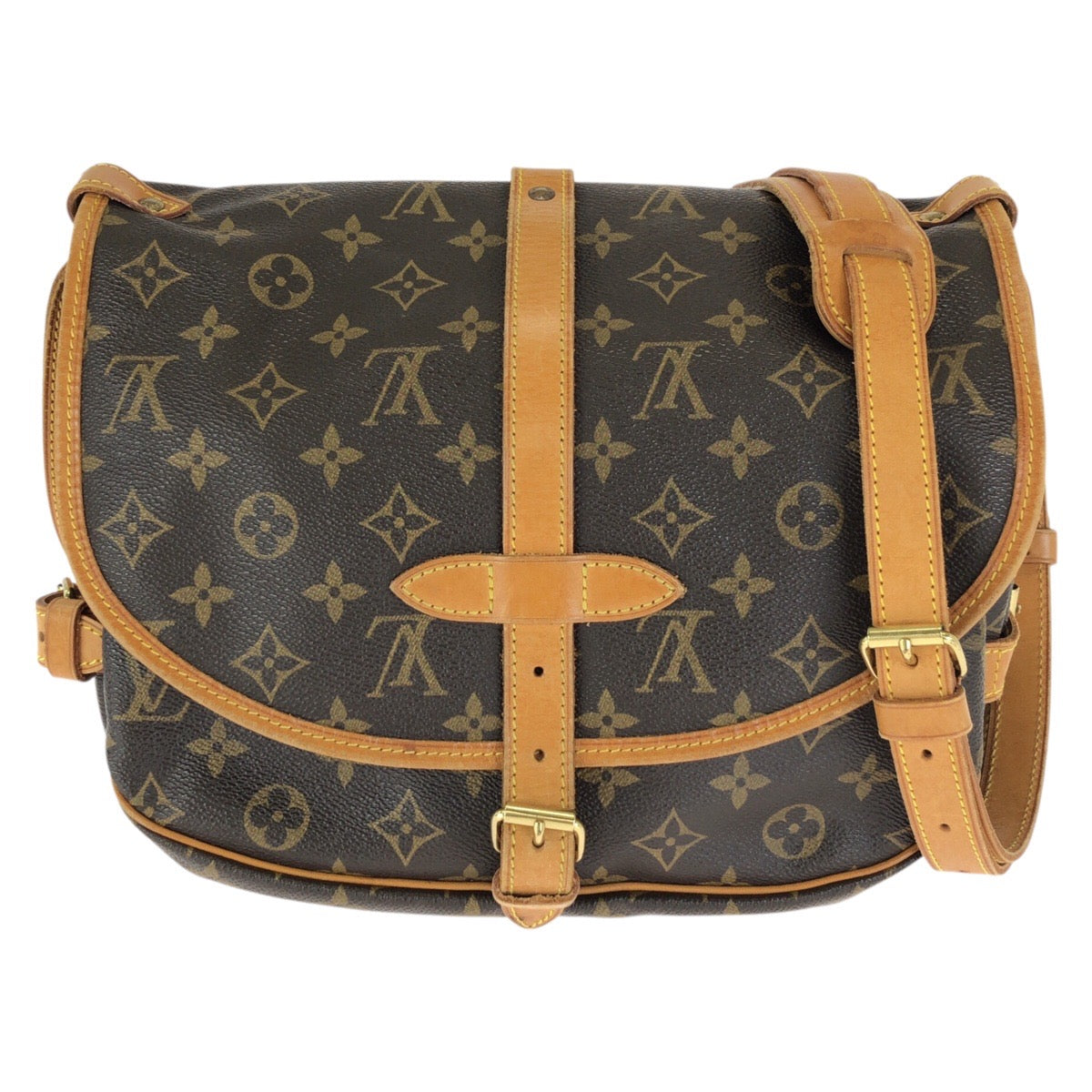 LOUIS VUITTON ルイヴィトン モノグラム ソミュール30 ブラウン ゴールド金具 PVC / レザー M42256 ショルダーバッグ メッセンジャーバッグ レディース AB64