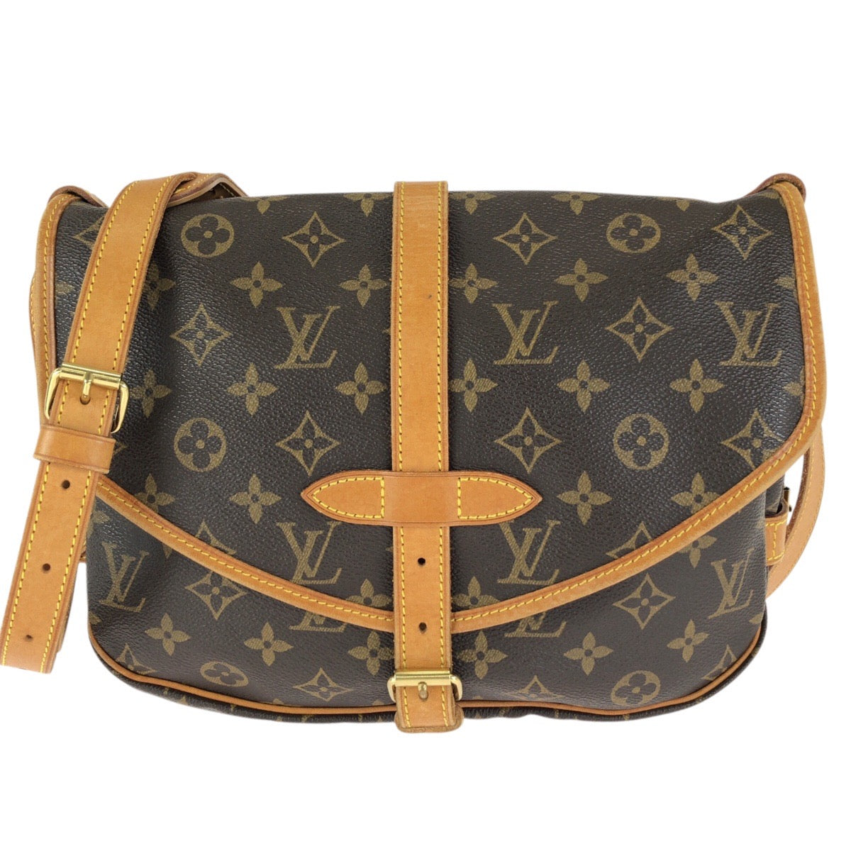 LOUIS VUITTON ルイヴィトン モノグラム ソミュール30 ブラウン ゴールド金具 PVC / レザー M42256 ショルダーバッグ メッセンジャーバッグ レディース AB64
