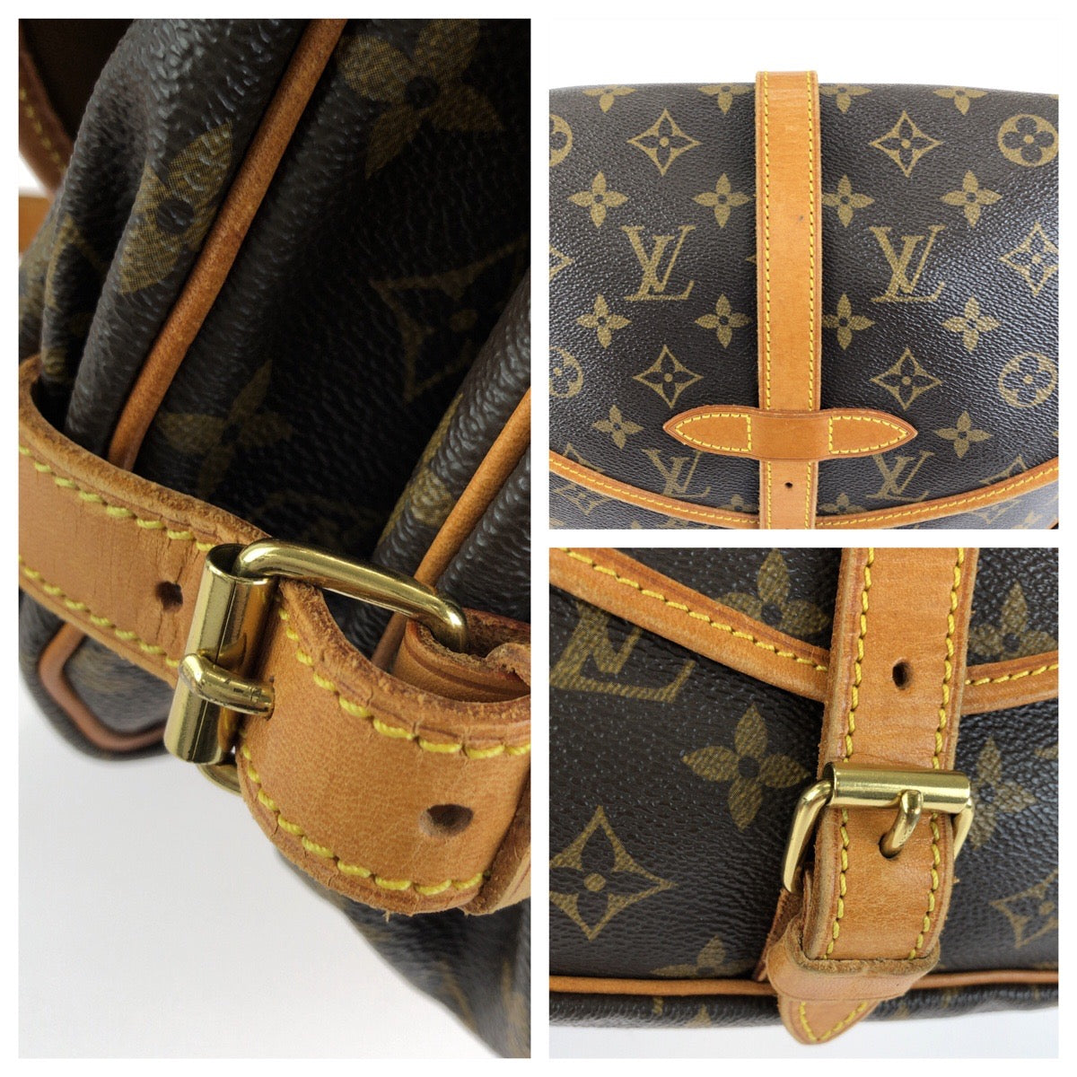 LOUIS VUITTON ルイヴィトン モノグラム ソミュール30 ブラウン ゴールド金具 PVC / レザー M42256 ショルダーバッグ メッセンジャーバッグ レディース AB64