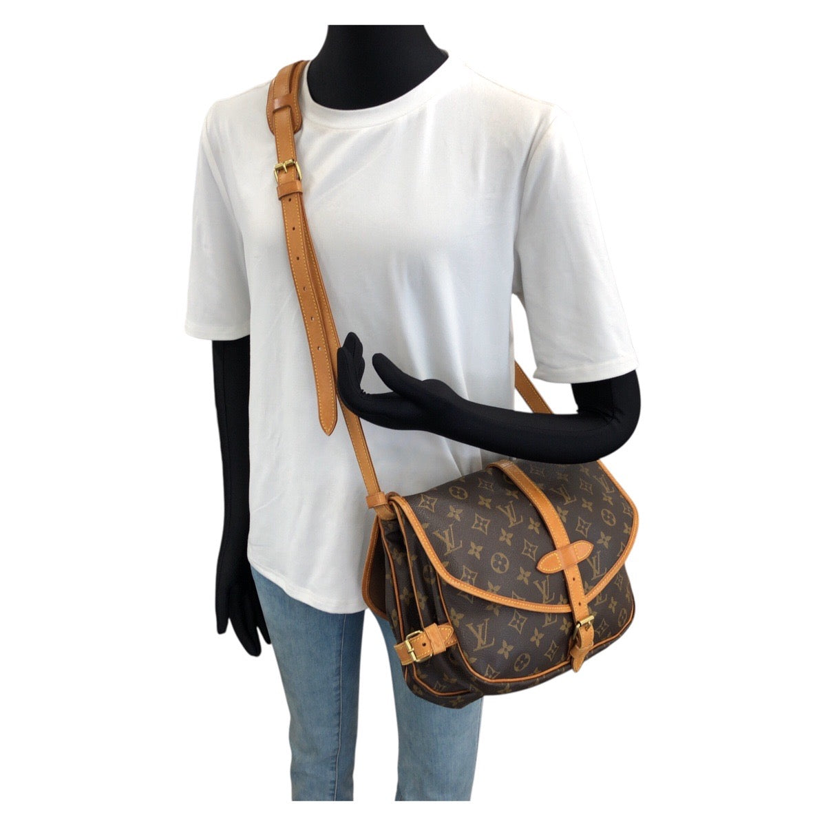 LOUIS VUITTON ルイヴィトン モノグラム ソミュール30 ブラウン ゴールド金具 PVC / レザー M42256 ショルダーバッグ メッセンジャーバッグ レディース AB64