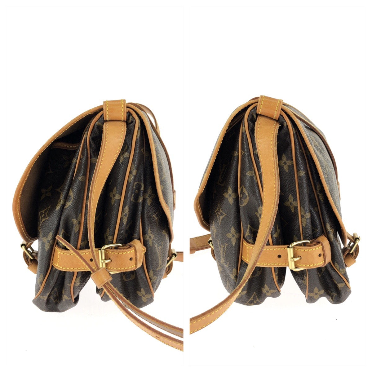 LOUIS VUITTON ルイヴィトン モノグラム ソミュール30 ブラウン ゴールド金具 PVC / レザー M42256 ショルダーバッグ メッセンジャーバッグ レディース AB64