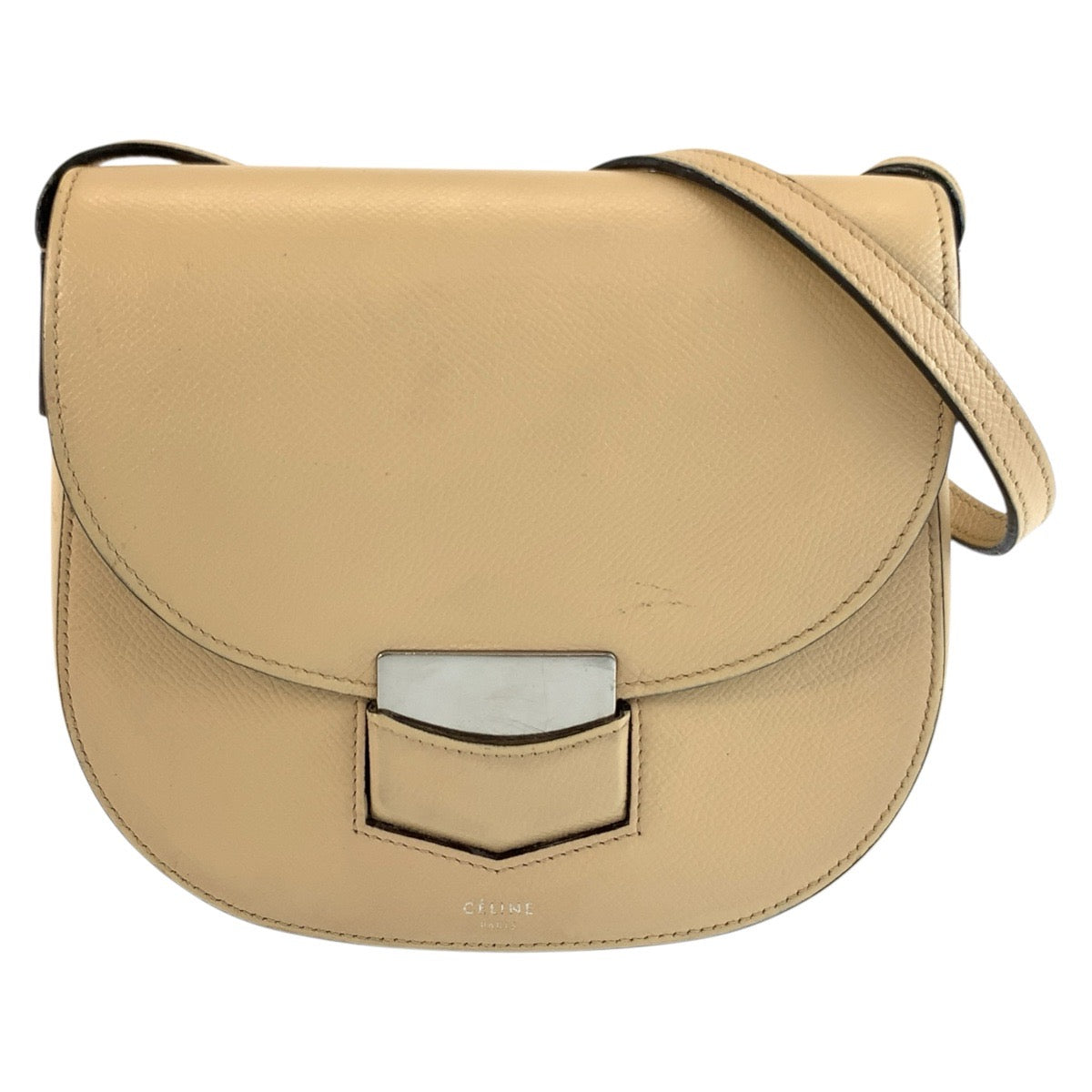 CELINE セリーヌ スモール トロッター ベージュ シルバー金具 レザー ショルダーバッグ ポシェット レディース AB58