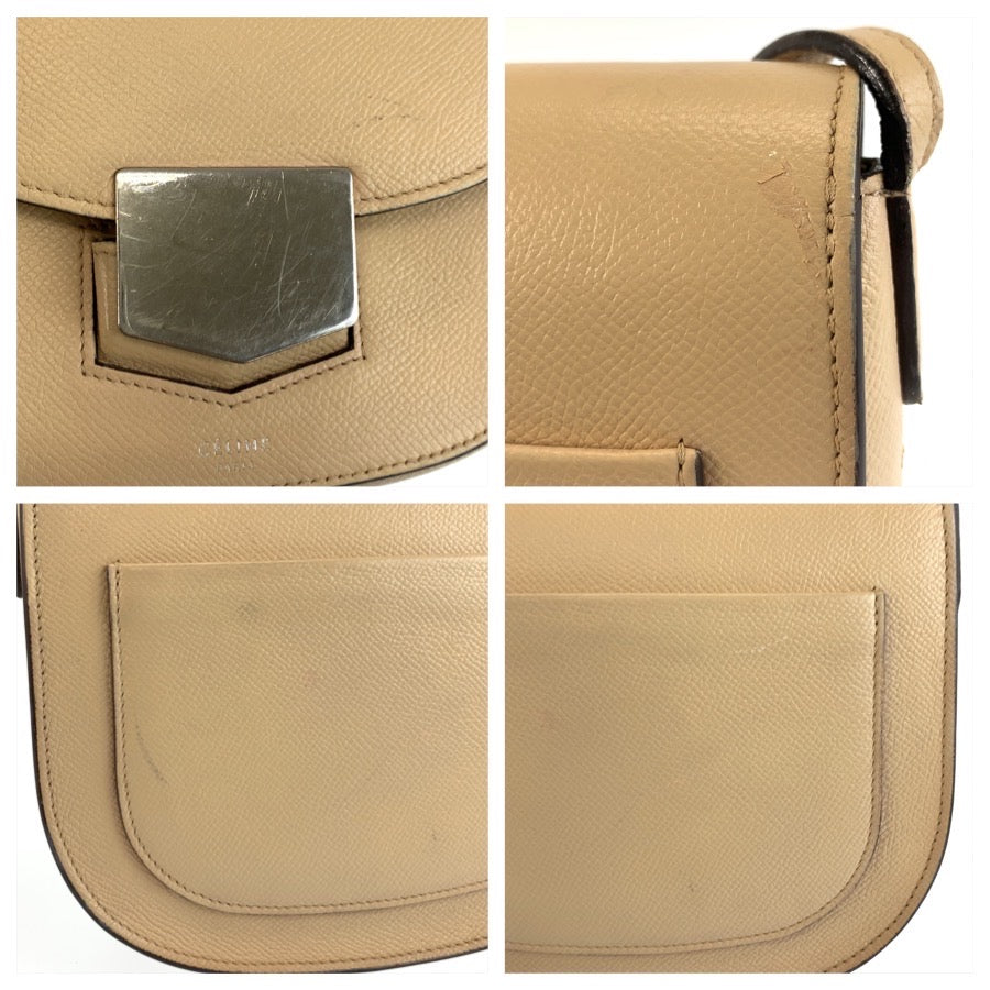 CELINE セリーヌ スモール トロッター ベージュ シルバー金具 レザー ショルダーバッグ ポシェット レディース AB58