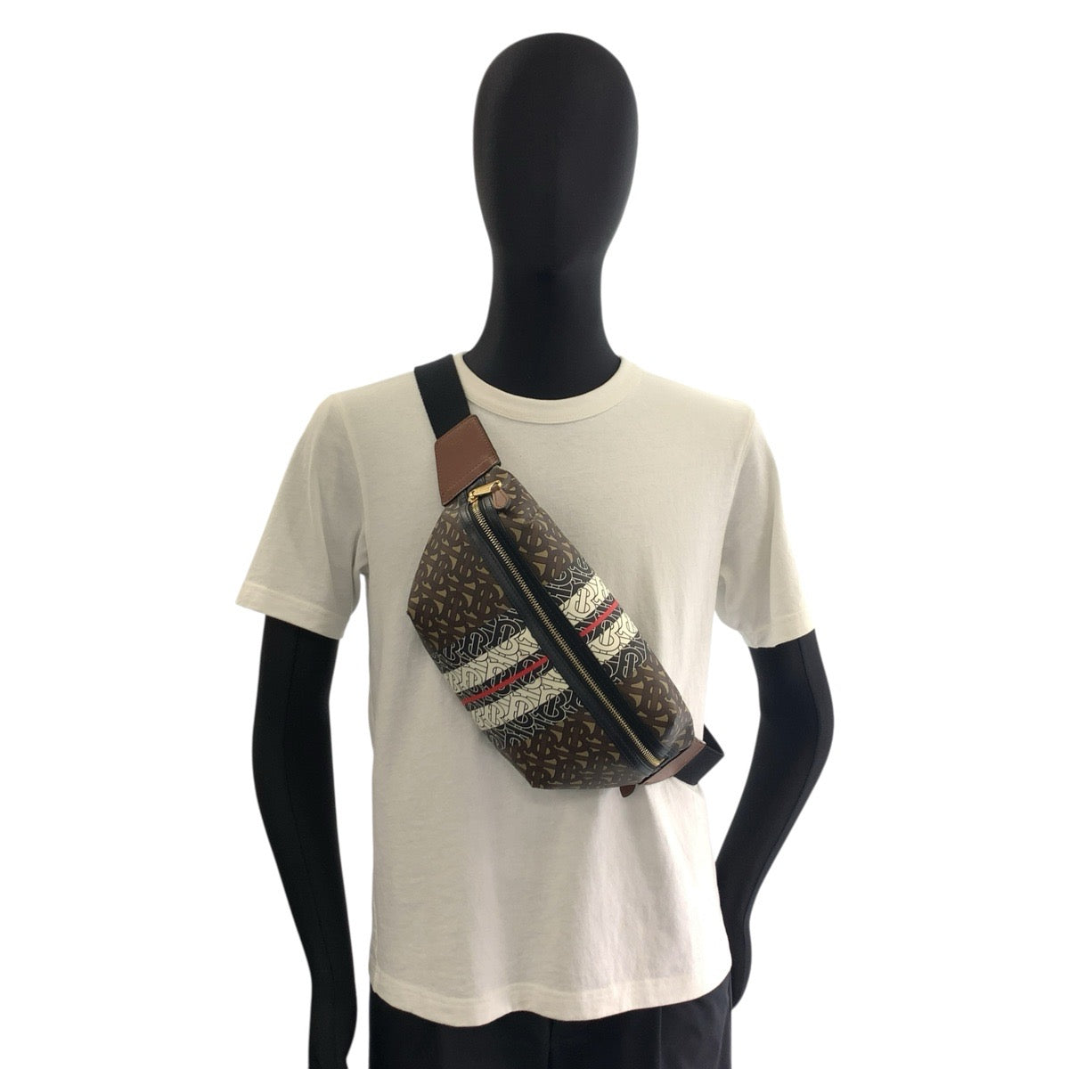 BURBERRY バーバリー TBモノグラム ブラウン PVC ボディバッグ ウエストポーチ バムバッグ メンズ ABP46