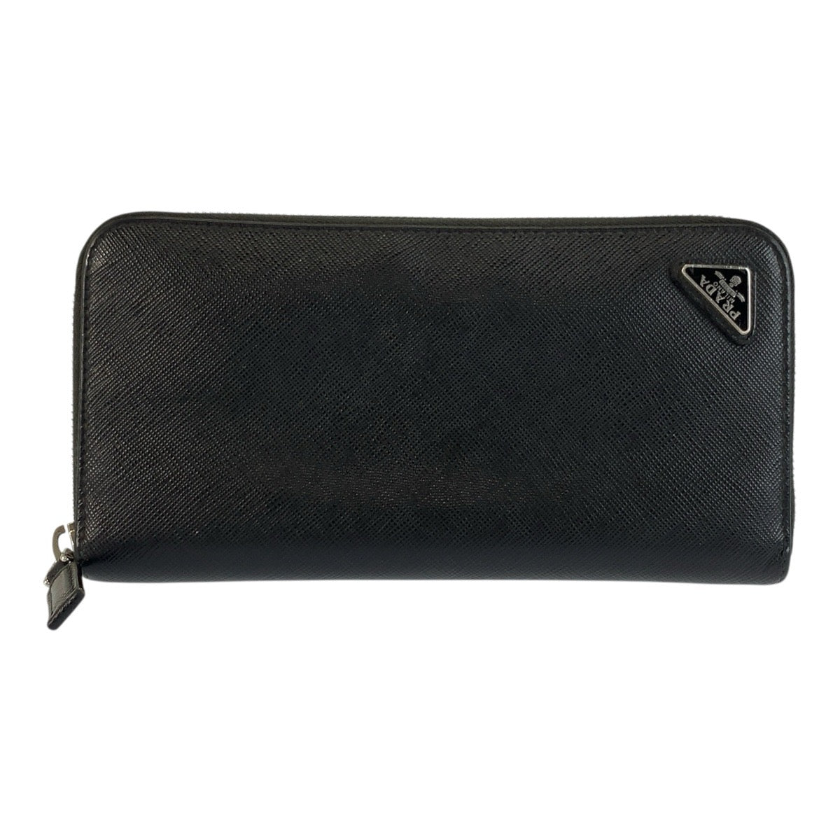 PRADA プラダ サフィアーノ 三角ロゴプレート ブラック 黒 シルバー金具 レザー 長財布 ロングウォレット メンズ AB28