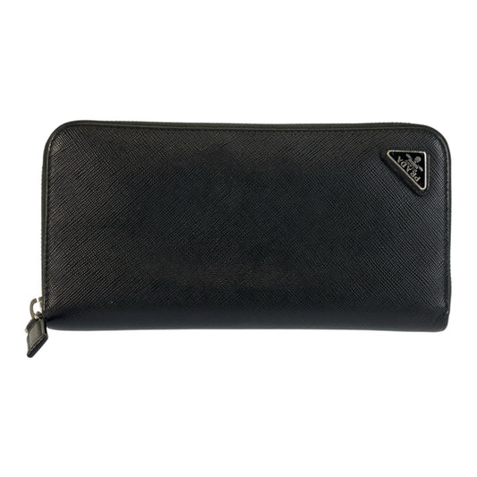 PRADA プラダ サフィアーノ 三角ロゴプレート ブラック 黒 シルバー金具 レザー 長財布 ロングウォレット メンズ AB28