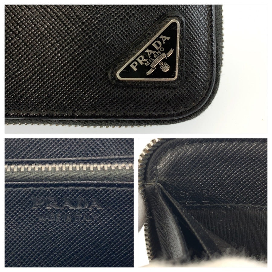 PRADA プラダ サフィアーノ 三角ロゴプレート ブラック 黒 シルバー金具 レザー 長財布 ロングウォレット メンズ AB28