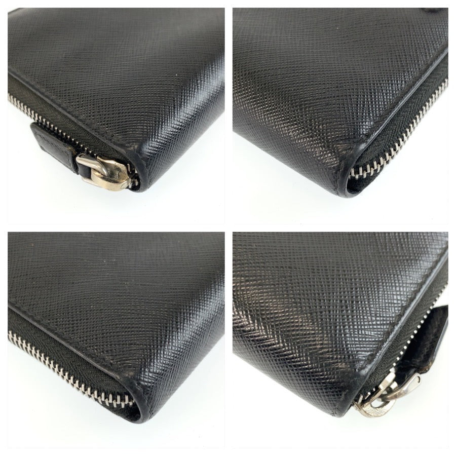PRADA プラダ サフィアーノ 三角ロゴプレート ブラック 黒 シルバー金具 レザー 長財布 ロングウォレット メンズ AB28
