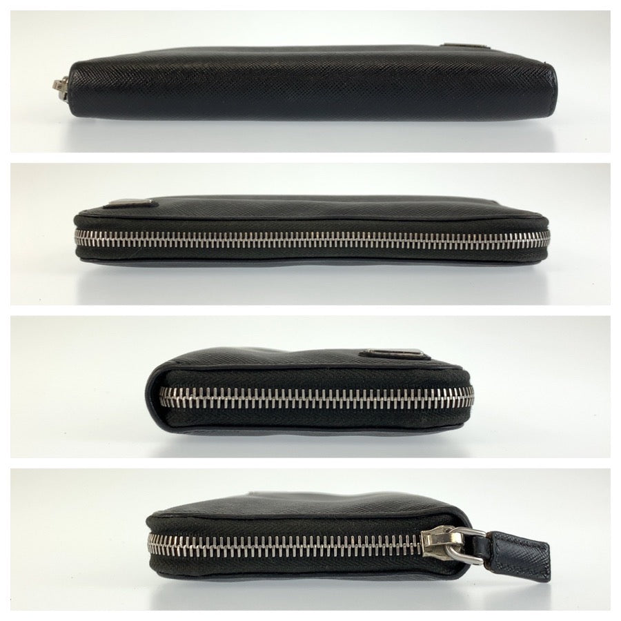 PRADA プラダ サフィアーノ 三角ロゴプレート ブラック 黒 シルバー金具 レザー 長財布 ロングウォレット メンズ AB28