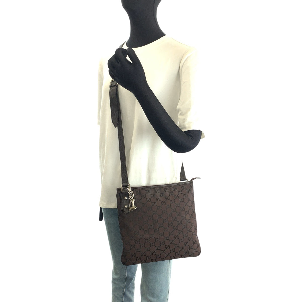 GUCCI グッチ GG柄 ブラウン シルバー金具 ナイロン / レザー 268620 ショルダーバッグ メッセンジャーバッグ レディース AB45