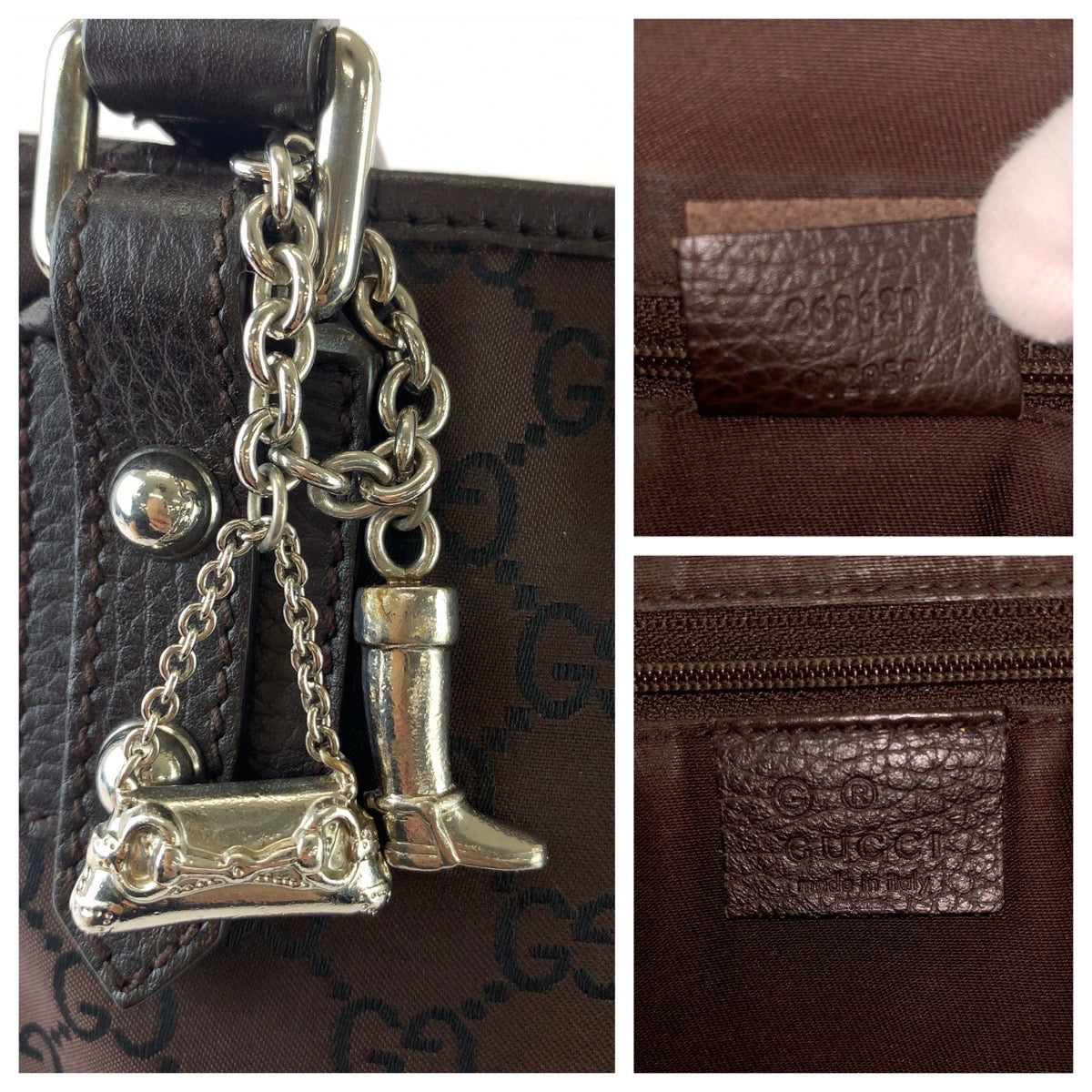 GUCCI グッチ GG柄 ブラウン シルバー金具 ナイロン / レザー 268620 ショルダーバッグ メッセンジャーバッグ レディース AB45