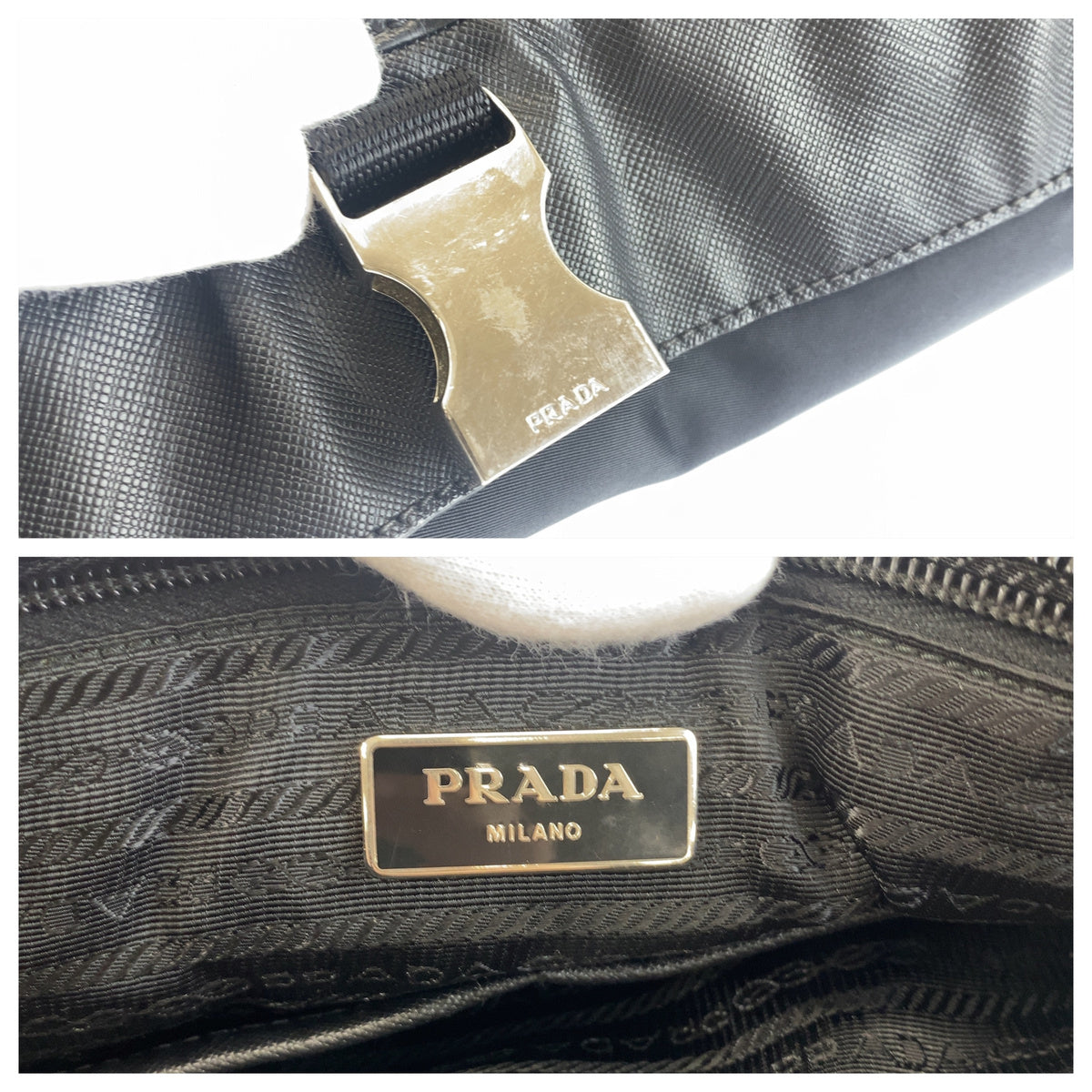 PRADA プラダ テスート ジャガードロゴ ブラック ナイロン ショルダーバッグ メッセンジャーバッグ メンズ AB30