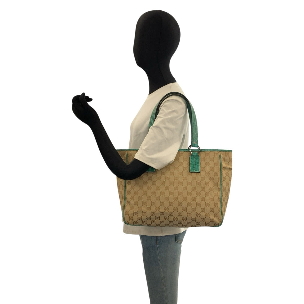 GUCCI グッチ グリーン ベージュ GGキャンバス 113017 トートバッグ ショルダーバッグ レディース ABP48